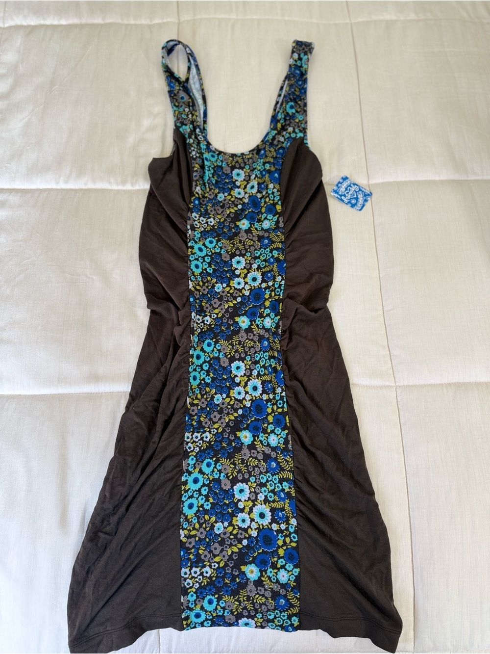 Free People Intimately sleeveless mini brown dress ruched sides floral NWT Large - Picture 7 of 8